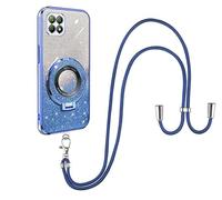 SNCLET Cordon Coque pour Oppo Reno4 SE avec Support Annulaire Autocollants Pailletés Bumper Étui en Silicone TPU Souple Lanière Réglable Longueur Chaîne Coque Housse pour Oppo Reno4 SE,Bleu