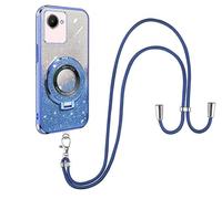 SNCLET Cordon Coque pour Realme C30 avec Support Annulaire Autocollants Pailletés Bumper Étui en Silicone TPU Souple Lanière Réglable Longueur Chaîne Coque Housse pour Realme C30,Bleu