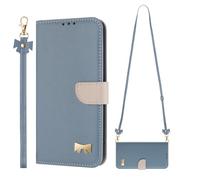 SNCLET Étui à Nœud pour Realme Note 60 4G Coque en Cuir Portefeuille à Rabat PU Protection TPU Antichoc et Anti-poussière, Dragonne, Longue Bandoulière,Nœud Métallique Etui Magnétique,Bleu