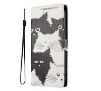 SNCLET Étui Bumper pour TCL 40 NxtPaper 4G Housse à Rabat en Cuir PU Coque avec Support Intégré,Fente pour Carte,Étui de Protection à Motif pour TCL 40 NxtPaper 4G,Chat Noir Blanc