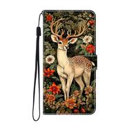 SNCLET Étui de Protection pour Nokia 3.4 Coque pour Nokia 3.4 Cover Housse en Cuir PU Premium Etui à Rabat Pochette de Portefeuille,Un Faon Parmi Les Fleurs