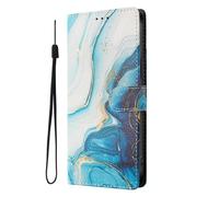 SNCLET Étui Holster pour Motorola Moto G04s 4G Phone Cover Coque Portefeuille en Cuir PU avec Coque en Silicone,Support Intégré,Fente pour Carte,Dragonne,Motif Rétro pour Moto G04s 4G,Vague Bleue