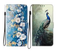 SNCLET Fleur Bleue et Paon Coque pour Samsung Galaxy M14 Étui Portefeuille Flip Cuir PU avec Support Fermeture Magnétique Emplacements Cartes Poche Latérale pour Samsung Galaxy M14