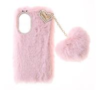 SNCLET Fluffy Fur Plush Coque pour Honor 90 Coque Mignon Peluche Faux Fourrure Housse TPU Etui Antichoc Soft Warm Love Fluffy Glitter Bling Diamant Cover Fluffy Fur Skin Phone Case pour Honor 90,Rose