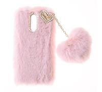 SNCLET Fluffy Fur Plush Coque pour Nokia 4.2 Coque de Protection Housse TPU Bumper Etui Soft Warm Love Fluffy avec Bling Diamant Cover Fluffy Fur Skin Case pour Nokia 4.2,Rose