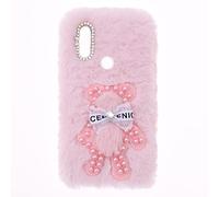 SNCLET Fluffy Fur Plush Coque pour Samsung Galaxy A40 Phone Case Girls Housse TPU Bumper Coque Souple Antichoc Peluche Toute Douce Ours Chic Bling Fluffy Case Cover pour Samsung Galaxy A40,Ours Rose