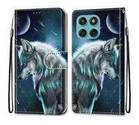 SNCLET Phone Case Coque pour Motorola Edge 60 Étui Portefeuille Fente pour Carte Fonction de Support Magnétique Housse en Cuir PU Antichoc Étui pour Motorola Edge 60,Moonnight Wolf