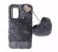 SNCLET Plush Case pour Oukitel C36 Coque de Protection Fluffy Fur Housse TPU Bumper Etui Soft Warm Love Fluffy avec Glitter Bling Diamant Cover Fluffy Fur Phone Case pour Oukitel C36,Gris Foncé