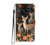 SNCLET PU Cuir Multifonction Magnétique Portefeuille à Rabat Flip Housse Étui pour Oppo A32 Coque avec Motif Adorable Petit cerf Housse de Protection Etui à Pochette de Rabat en Cuir