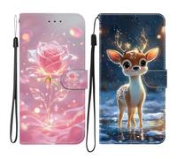 SNCLET Rose et Cerf Coque pour Nokia 2.4 Étui Portefeuille Flip Cuir PU avec Support Fermeture Magnétique Emplacements Cartes Poche Latérale pour Nokia 2.4
