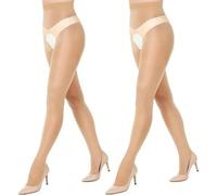 SNDE Collants brillants pour femme Collants brillants à entrejambe ouverte Collants de danse (2 paires naturelles)