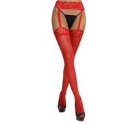 SNDE Collants porte-jarretelles pour femme - Taille haute - Collants à motif floral - Cuisse - Bas en dentelle, rouge, taille unique