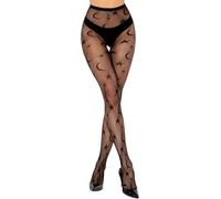 SNDE Collants résille noirs à motif résille pour femme - Taille haute élastique - 1 paire d'étoiles et de lune
