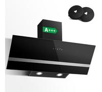 SNDOAS A+++ Hotte Aspirante Inclinée 90cm, Hotte de Cuisine 400 m³/h, Evacuation ou Recyclage, 4 Vitesses Hotte et Filtre à Charbon Actif, Hotte Murale 90cm Noir