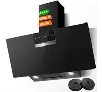 SNDOAS Hotte Aspirante 90 cm, 800 m³/h, Classe Énergétique A+++, 3 Vitesses + Mode Booster, Contrôle Gestuel & Tactile, Filtre à Charbon Actif, Recyclage/Évacuation, Noir