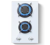 SNDOAS Plaque de Cuisson Gaz 2 Feux, Plaque de Cuisson 30 cm, Conversion Gaz Naturel/Propane, Arrêt Automatique, Verre Trempé Blanc, 2400 W/1800 W, 220-240 V