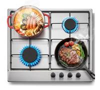 SNDOAS Plaque de Cuisson Gaz 4 Feux Inox, 60cm, Gazs Naturel/Propane | Plaque Gaz avec Panneau en Acier Inoxydable, Sécurité Thermocouple, Table de Cuisson Encastrable, 7,06 kW, 220-240 V