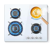 SNDOAS Plaque de Cuisson Gaz 4 Feux Verre Blanc, 8060W, NG/LPG | Table de Cuisson 60cm, Plaque Gaz 4 Feuxs Encastrable, Verre trempé & Sécurité Thermocouple