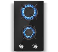 SNDOAS Plaque Gaz 2 Feux 30 cm, Noir Verre Trempé, 2400 W/1800 W | Plaque de Cuisson avec Sécurité Thermocouple, Convient pour le Gaz Naturel/Propane, 220-240 V