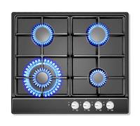 SNDOAS Plaque Gaz 4 Feux, Plaque de Cuisson Encastrable 60cm, 8,06 kW | Table de Cuisson avec Sécurité Thermocouple, Compatible Gaz Naturel ou Propane, Panneau Émaillé Noir