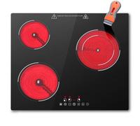 SNDOAS Plaque Vitrocéramique 3 Feux, 5200W, Plaque de Cuisson Electrique Encastrable 59cm, 9 Niveaux de Puissance, Sécurité Enfants, Minuteur 99 Min, Grattoir Inclus, Compatible Tous Ustensiles