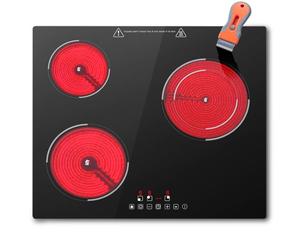 SNDOAS Plaque Vitrocéramique 3 Feux, 5200W, Plaque de Cuisson Electrique Encastrable 59cm, 9 Niveaux de Puissance, Sécurité Enfants, Minuteur 99 Min, Grattoir Inclus, Compatible Tous Ustensiles