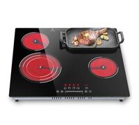 SNDOAS Plaque Vitrocéramique 4 Feux, Plaque de Cuisson Electrique Encastrable 59 cm avec Zone Ovale & Triple Couronne, 6700W, 9 Niveaux, Commande Tactile, Minuterie 1-99 min, Verrouillage Enfant, Noir