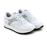 Sneaker en Cuir Blanc et Argent à Paillettes - NERO GIARDINI - Plat - Lacets 41