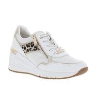 Sneakers blanches à imprimé léopard avec talon compensé haut et zip latéral doré 39