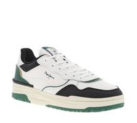 Sneakers blanches et vertes à semelle plate avec lacets plats et logos embossés 44