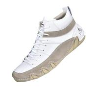 Sneakers Bottes Montantes décontractées en Cuir pour Homme, Coutures Faites à la Main, Confortables, à Enfiler, Talon Plat, idéales au Quotidien avec Un Jean en Automne et Hiver.