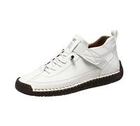 Sneakers Cuir Homme Femme - Chaussures de Conduite Décontractées à Étrier, Semelle Antidérapante et Respirante, Grandes Tailles, Modèle Léger pour la Marche et Le Sport (White, 41)