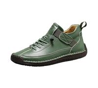 Sneakers Cuir Homme Femme - Chaussures de Conduite Décontractées à Étrier, Semelle Antidérapante et Respirante, Grandes Tailles, Modèle Léger pour la Marche et Le Sport (Green, 45)