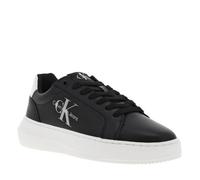 Sneakers en cuir noir à semelle plateforme blanche et à lacets plats 40