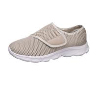 Sneakers Été Homme Femme - Chaussures Larges Semelle Épaisse, Cuir Souple Respirant, Modèle Étrier sans Lacets - Idéales pour la Marche et Le Plein ir (Beige, 38)