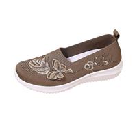 Sneakers Femme Basket Slip on Printemps Été Fly Weaving Ajouré Talon Compensé Chaîne Métallique Blanc(Brun42)