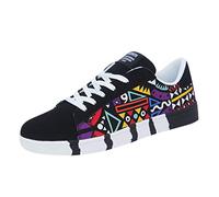 Sneakers Mode Homme Casual Lace-Up Colorfor Canvas Chaussures de Sport Graffiti Shoes (43,Noir)