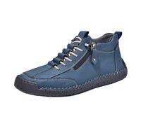 Sneakers Rétro Homme en Cuir - Chaussures Montantes Décontractées, Semelle Épaisse Anti-Dérapante, Doublure Aérée et Intérieur Rembourré pour Un Confort Léger - Baskets Casual (Dark Blue, 47)
