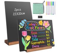 SneiDr 2 Tableau Noir Bois Effacable 22x30 cm Grands Tableaux Noirs avec Supports en Bois Stable Inclure 6 Stylos 1 Chiffon 1 Pince Double Face pour Écrire Menu pour Restaurant Bar Café Mariage