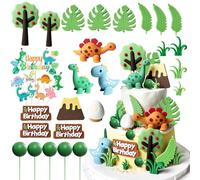 SneiDr 34 Pièces Décoration Gâteau Dinosaure Set Non Comestible Sécurité Enfant avec Volcan Œuf Arbre Feuillage Dino Cake Toppers pour les Fêtes D'anniversaire sur le Thème de la Jungle pour Enfants