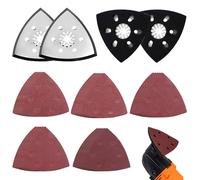 SneiDr Kit de Patins de Ponçage pour Outil Oscillant 4 Patin Ponceuse Triangulaire 90mm Inox Durable 25 Papiers Abrasifs P40-P400 Auto-Adhésif Plaques Abrasives Multi-outils pour Bois Métal