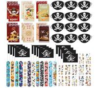 SneiDr Lot de 60 pièces pour anniversaire d'enfant avec bloc-notes, cache-œil, drapeau, bracelet à boucle, tatouages, fête pirate, petit cadeau pour enfants, garçons, filles, fête à thème, décoration
