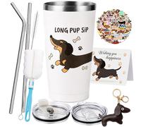 SneiDr Tasse Isotherme Teckel 20oz Acier Inoxydable Tasse a Cafe Teckel avec Paille Couvercle Autocollants Porte-clés Carte Vœux Cadeau Ensemble pour Amoureux des Teckels Hommes Femmes Anniversaire