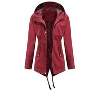 SNGUOQ Coupe-vent, manteau mi-long à capuche for femme, imperméable cintré d'extérieur, coupe slim Pour Les Voyages Et Les Activités De Plein Air(Red,L)