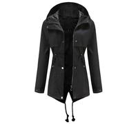 SNGUOQ Coupe-vent, manteau mi-long à capuche for femme, imperméable cintré d'extérieur, coupe slim Pour Les Voyages Et Les Activités De Plein Air(Black,S)