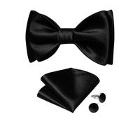 SNGUOQ Nœuds papillon de luxe en soie noire for hommes, accessoires classiques solides for, ensemble boutons manchette carrés poche for mariage Pour Les Mariages Et Les Fêtes
