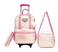 SNGUOQ Sac à Dos à Roulettes Schoolbag With Wheels Trolley Bag Set Girls Rolling Backpack For Girls School Bookbags Carry-On Luggage Wheeled Backpack(PINK)