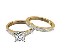 SNHHNSW 1-3 S Princess Cut Lab Lab Labor Grown With IGI Certifié Personnalisé Ring 10K / 14K / Solid Bridal Ring Ensemble avec des pierres latérales Moisanite (Couleur D, VVS Clarity)