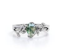 SNHHNSW 1 CT CTER CENTRE PEARE NATHINE MOSS AGATE CONNECTION DES FEMMES POUR FEMMES 10K 14K GREEN MOSS AGATE avec des anneaux de mariage Moisanite Bridal en taille 4-12