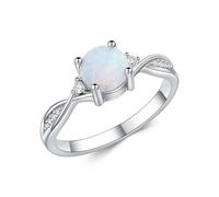 SNHHNSW Anneau d'Opals pour les femmes 1 forme de fiançailles d'opale ronde avec des cadeaux de la promesse Moissanite Prom Valentin pour elle, Taux de bague 4-12